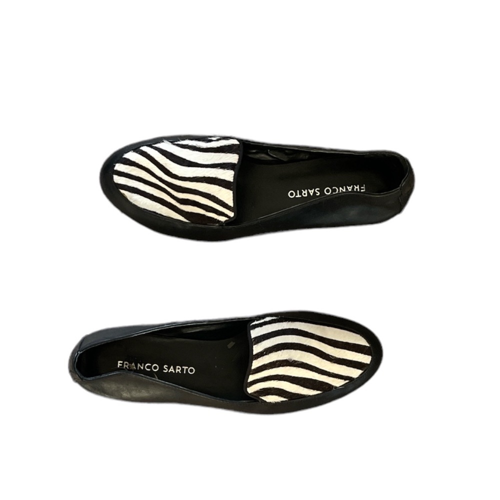 Franco Sarto Black and White Zebra Print Loafers